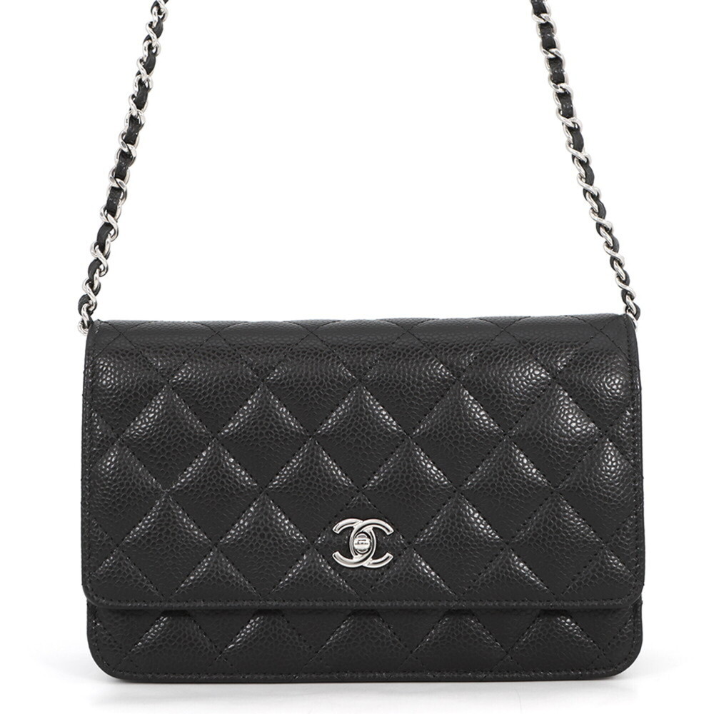 CHANEL Black Caviar Leather Logo Wallet